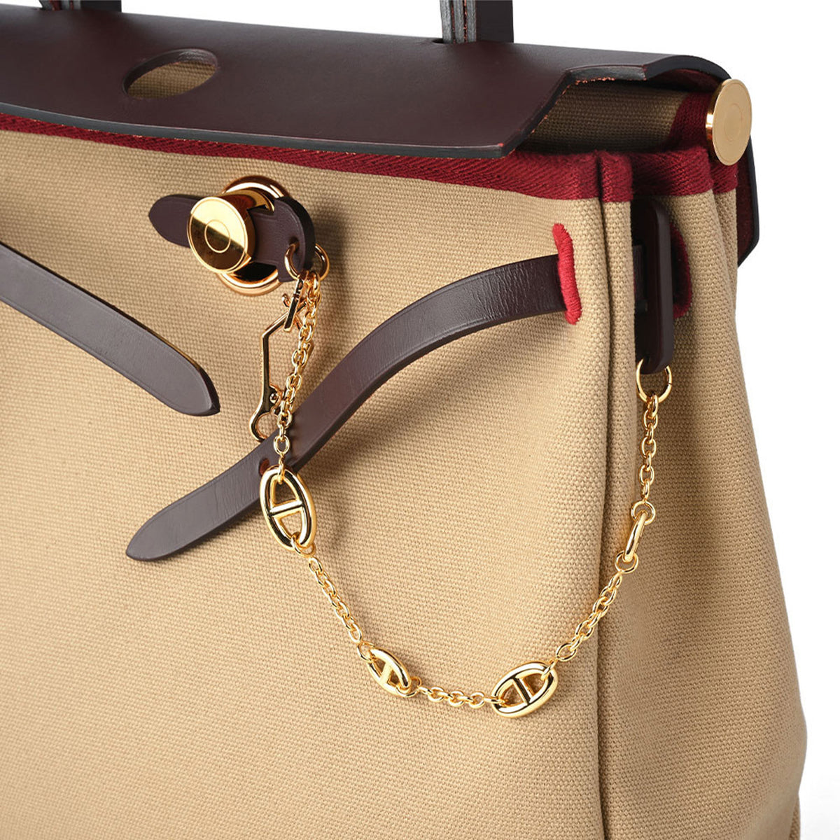 Strapory Roulis Leather Flap Closure Tab & Chain for Hermès Herbag