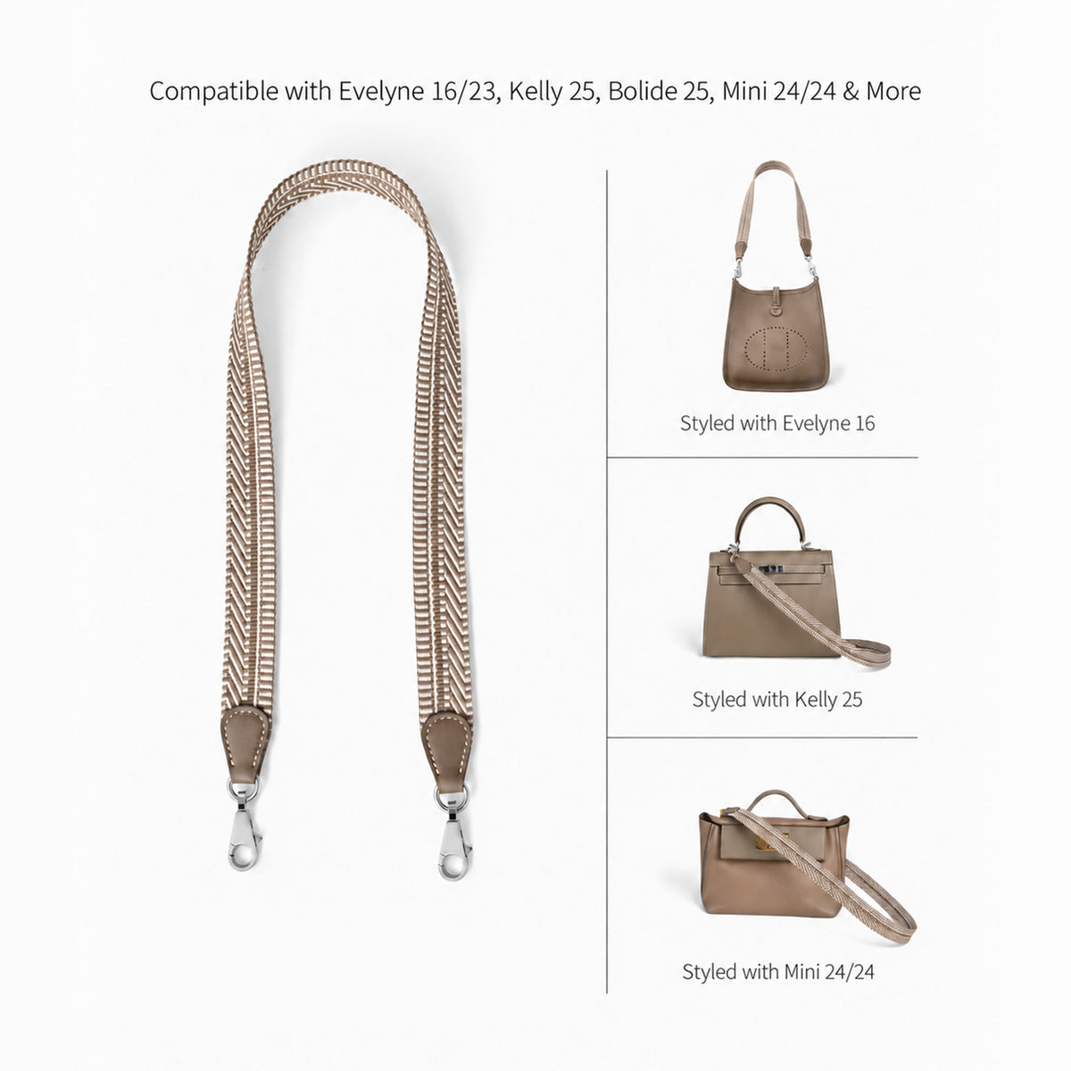 Strapory Woven Slim Shoulder Strap for Kelly, Bolide, Evelyne, 24/24