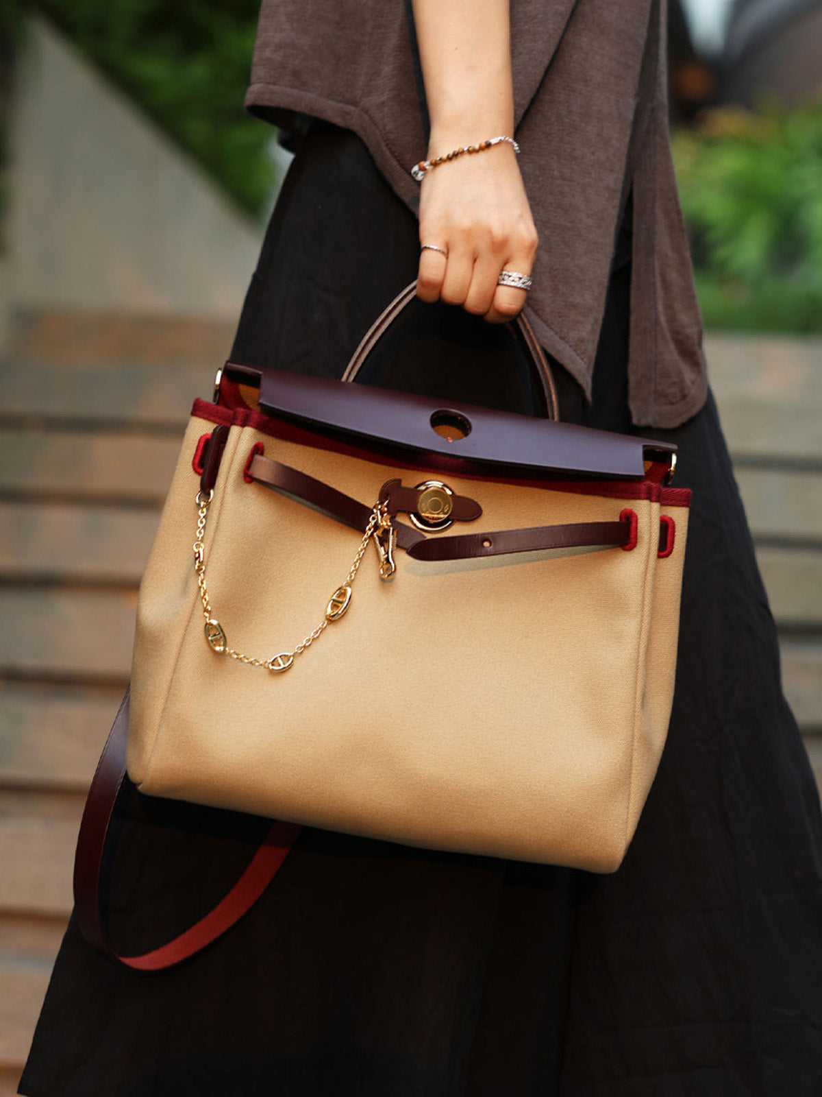 Strapory Roulis Leather Flap Closure Tab & Chain for Hermès Herbag