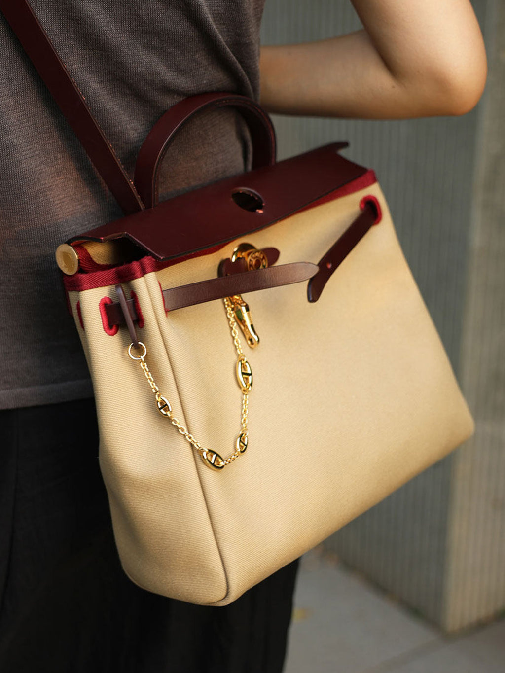 Strapory Roulis Leather Flap Closure Tab & Chain for Hermès Herbag