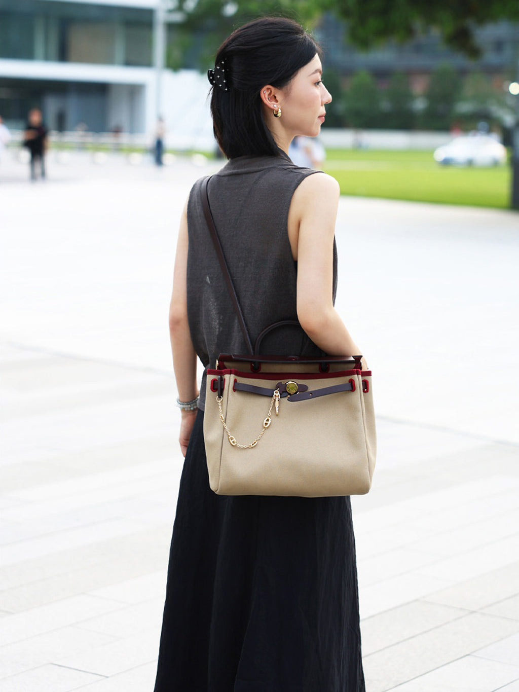 Strapory Roulis Leather Flap Closure Tab & Chain for Hermès Herbag